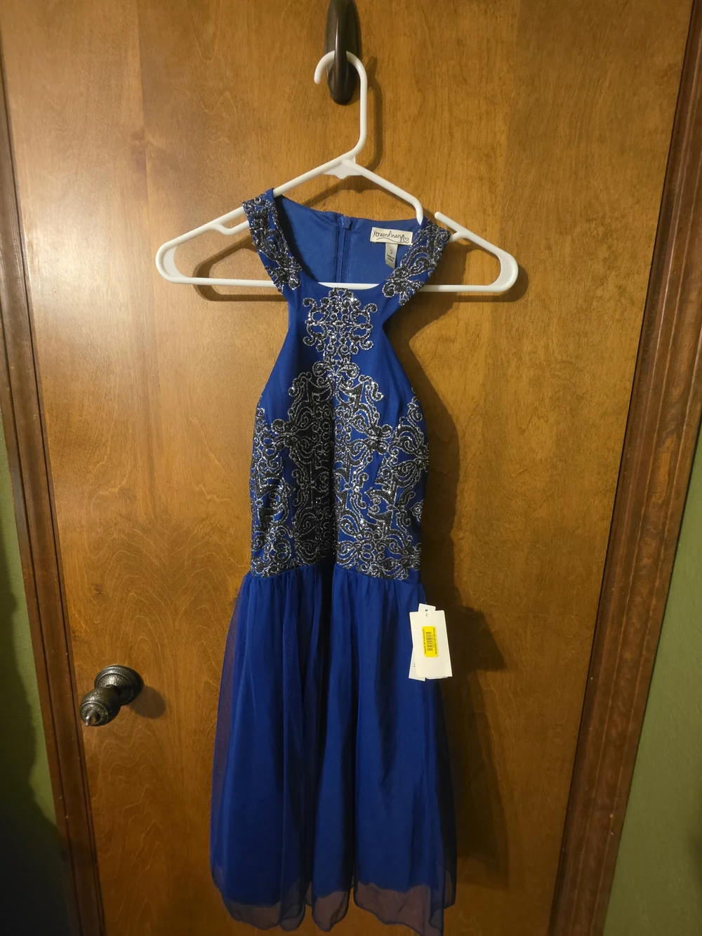 Xtraordinary Royal Blue Halter Dress with Silver Embellishment